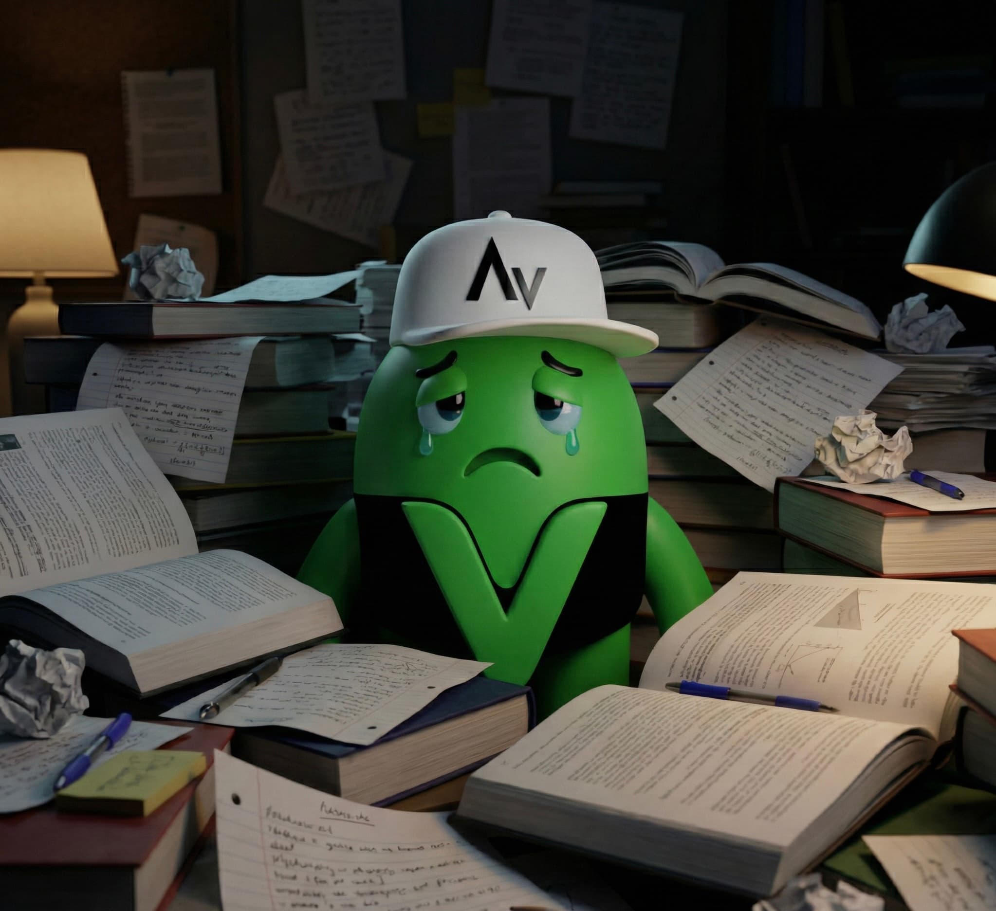 Student overwhelmed by books